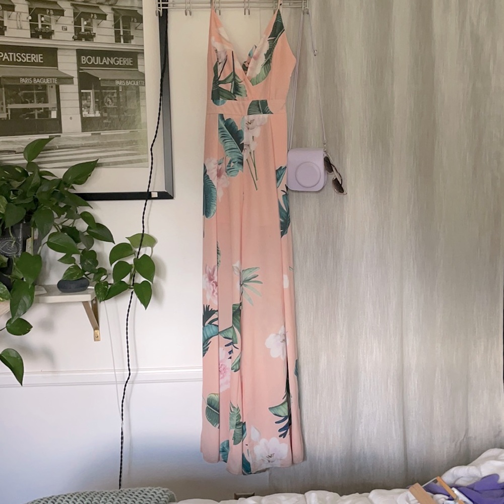 Pink pantsuit with bow tie back